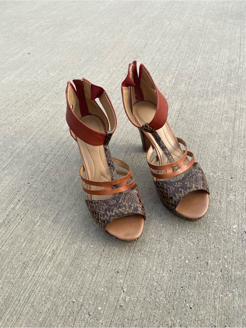 Naturalizer - Women's Brown Snake-Print Strappy High Heel Sandals